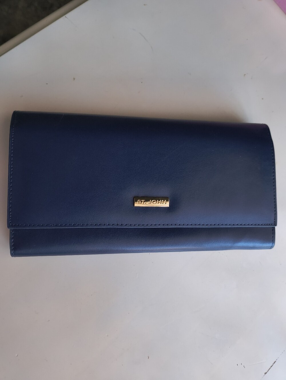 St. John Lesther Clutch Navy Blue New 10" X 5"